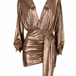 Jessica Bara Raewon Long Sleeve Metallic Dress