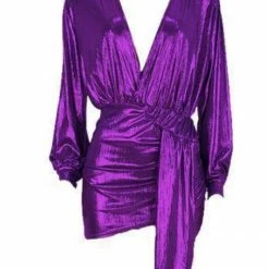 Influencer Style Jessica Bara Raewon Long Sleeve Metallic Dress