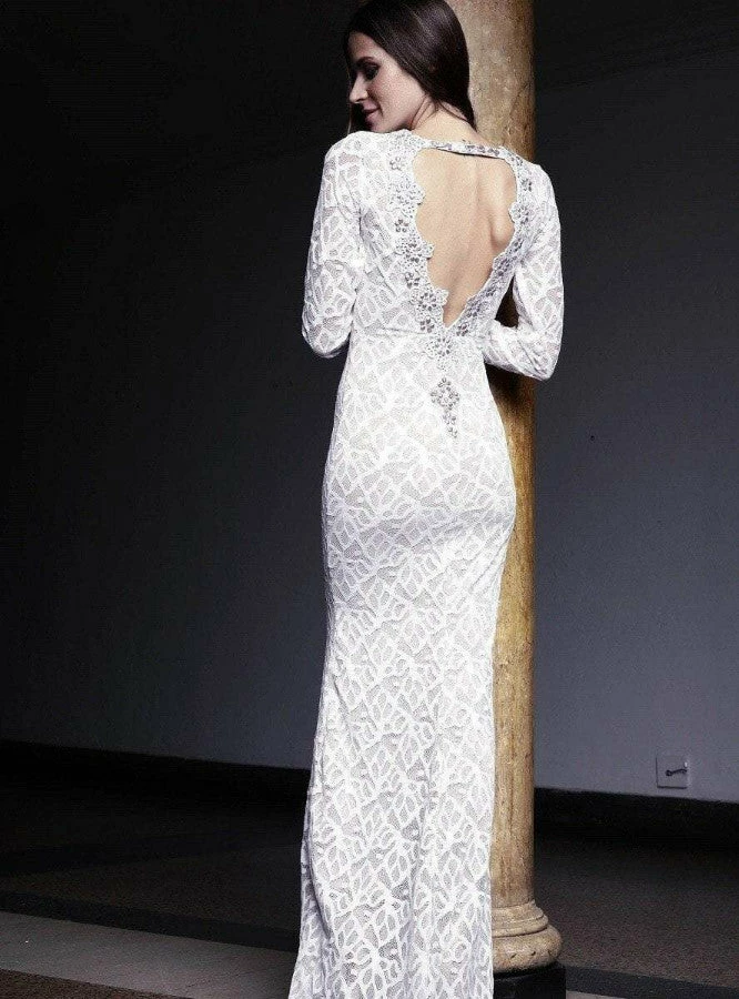 Baccio Couture Baccio Letty Painted Lace Long Dress Dresses