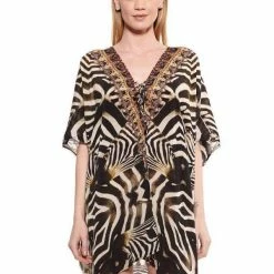 Shahida Parides Blue 4 Way Zebra Print Short Kaftan Dresses