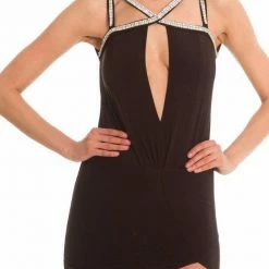 Vie Sauvage Black Dress With Crystal Straps Birthday Suit