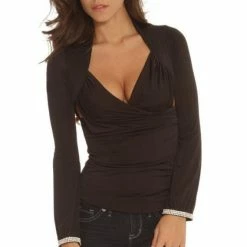 Vie Sauvage Jessica Long Sleeve Top With Crystals Tops
