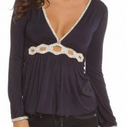 Tops Vie Sauvage Mariah Long Sleeve Crystallized Empire Waist Top