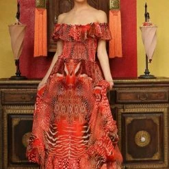 Dresses Shahida Parides Off The Shoulder Safari Print Dress