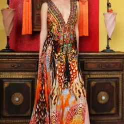 Dresses Shahida Parides V Neck Dress In High Slit Maxi