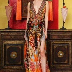 Dresses Shahida Parides V Neck Dress In High Slit Maxi