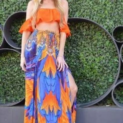 Shahida Parides Bird Feathered Printed Boho Maxi Skirt Summer Lovin'