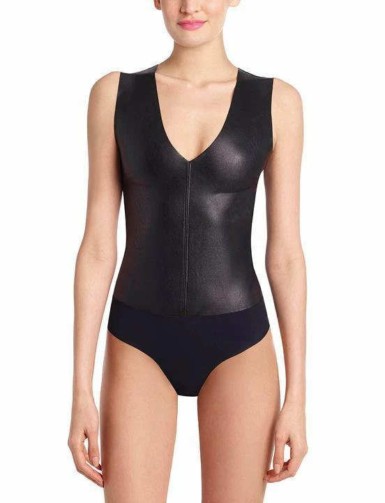 Reve Doll Essentials Commando Faux Leather Deep V Bodysuit